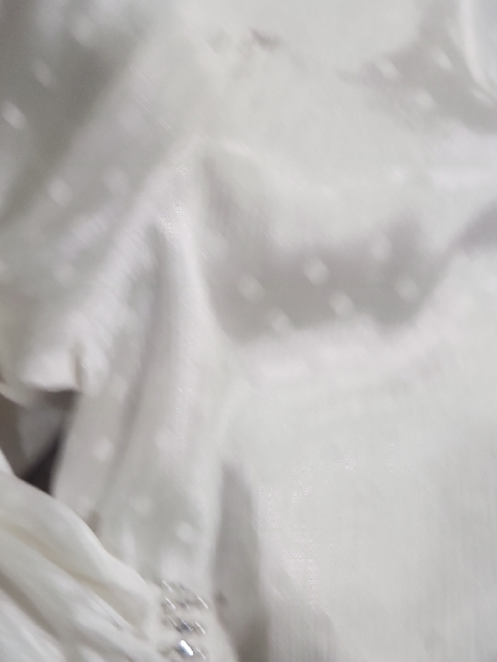 🐦NY Collection White Semi-Sheer Dot-Texture Blouse with Beaded Cuffs - Picture 5 of 9